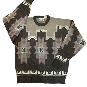 Vtg 90s Southwestern Wool Blend Sweater Western Ranch Aztec Geometric Mens XL